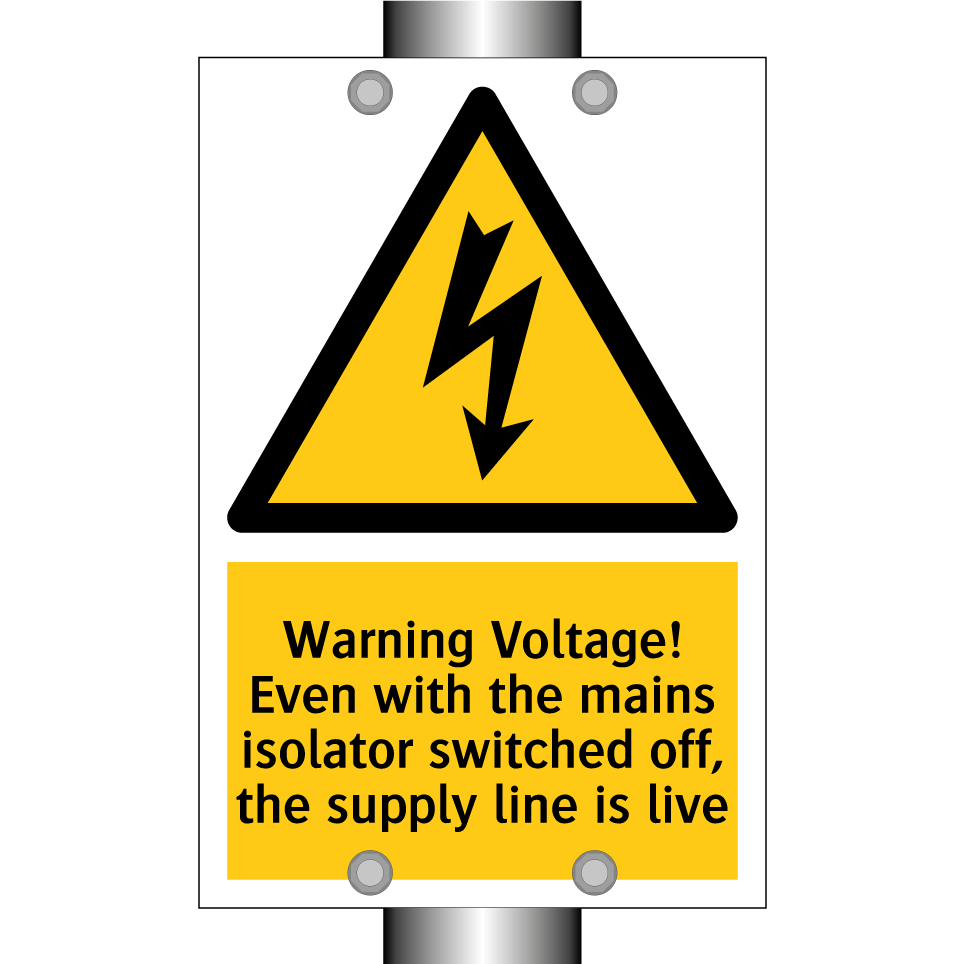 Warning Voltage! Even with the mains isolator switched off, the supply line is live