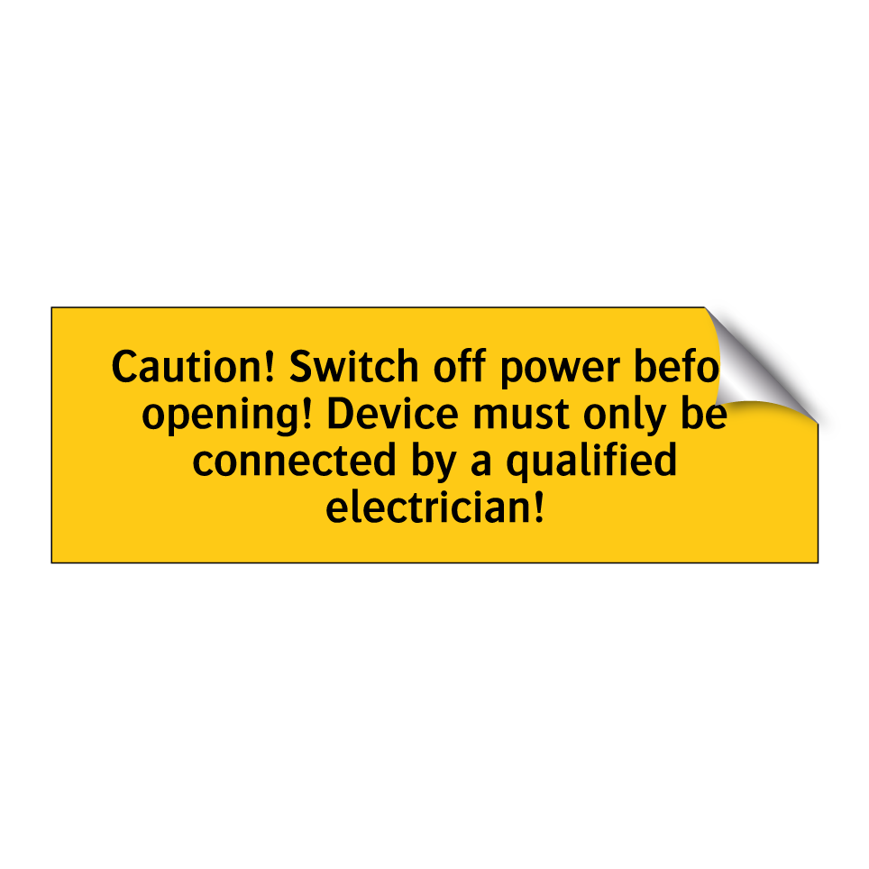 Caution! Switch off power before opening! Device must only be connected by a qualified electrician!