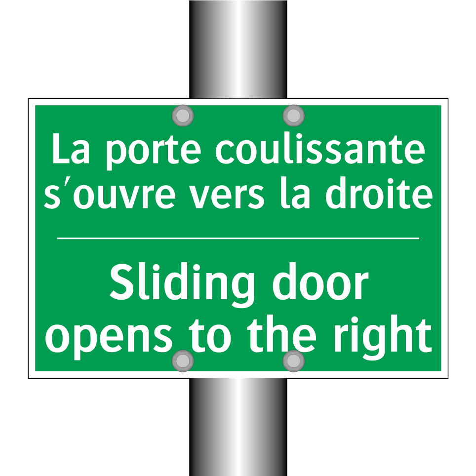 La porte coulissante s'ouvre vers /.../ - Sliding door opens to the right /.../
