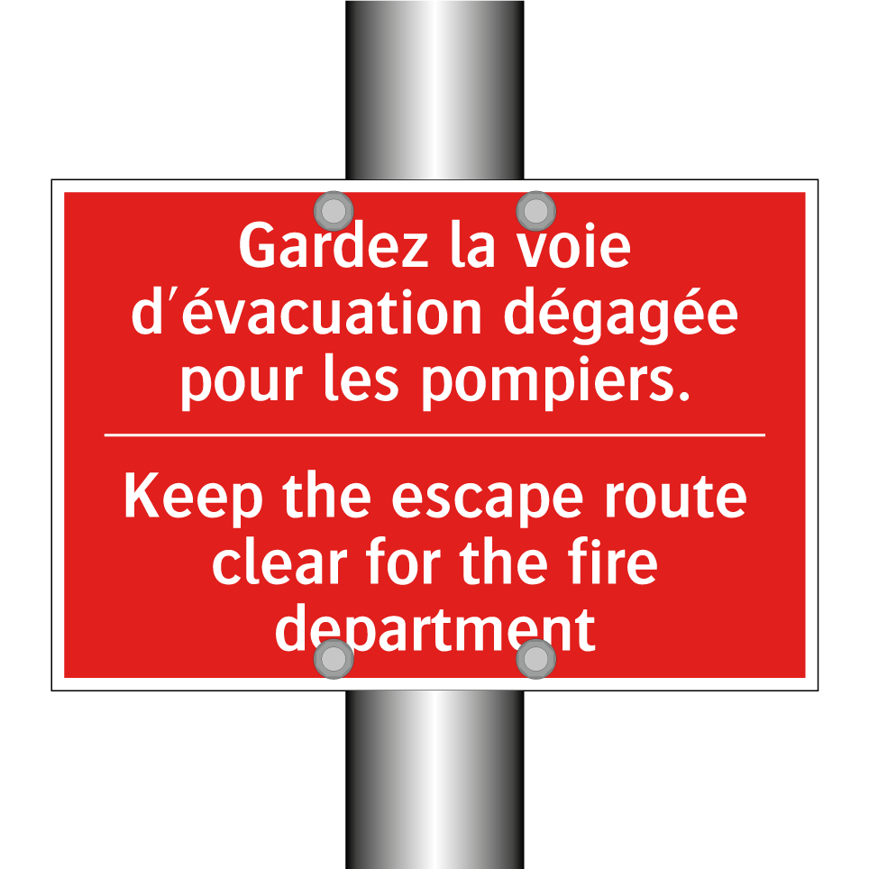 Gardez la voie d'évacuation dégagée /.../ - Keep the escape route clear for /.../