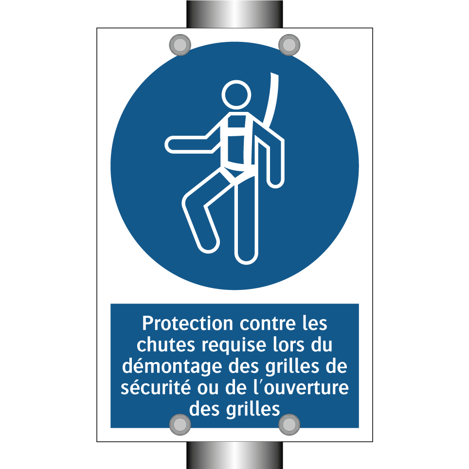 Protection contre les chutes requise lors du démontage des grilles de sécurité ou de l'ouverture des grilles