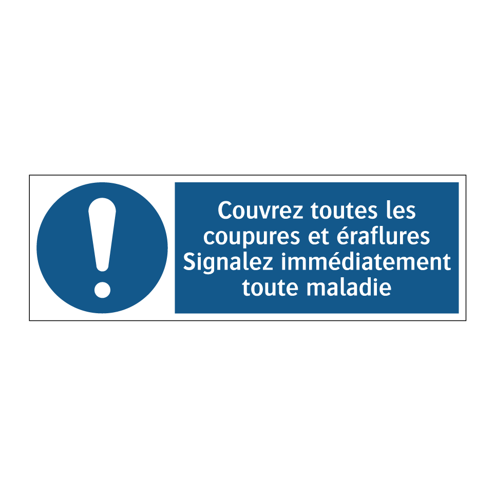 Couvrez toutes les coupures et éraflures Signalez immédiatement toute maladie