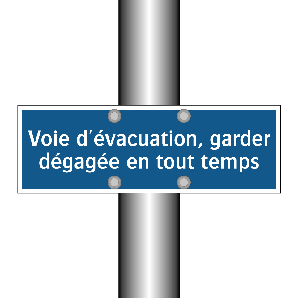 Voie d'évacuation, garder dégagée en tout temps