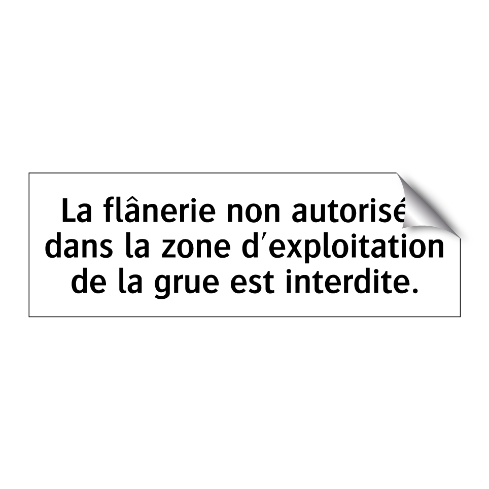 La flânerie non autorisée dans la zone d'exploitation de la grue est interdite.