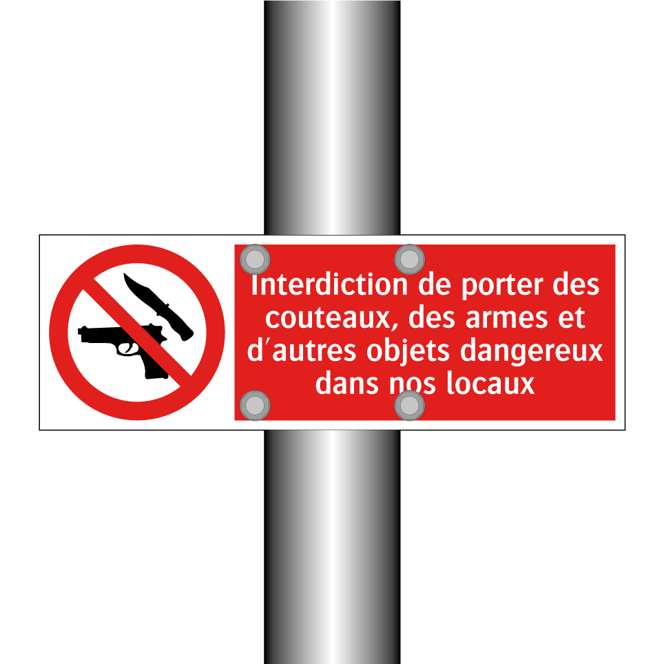 Interdiction de porter des couteaux, des armes et d'autres objets dangereux dans nos locaux