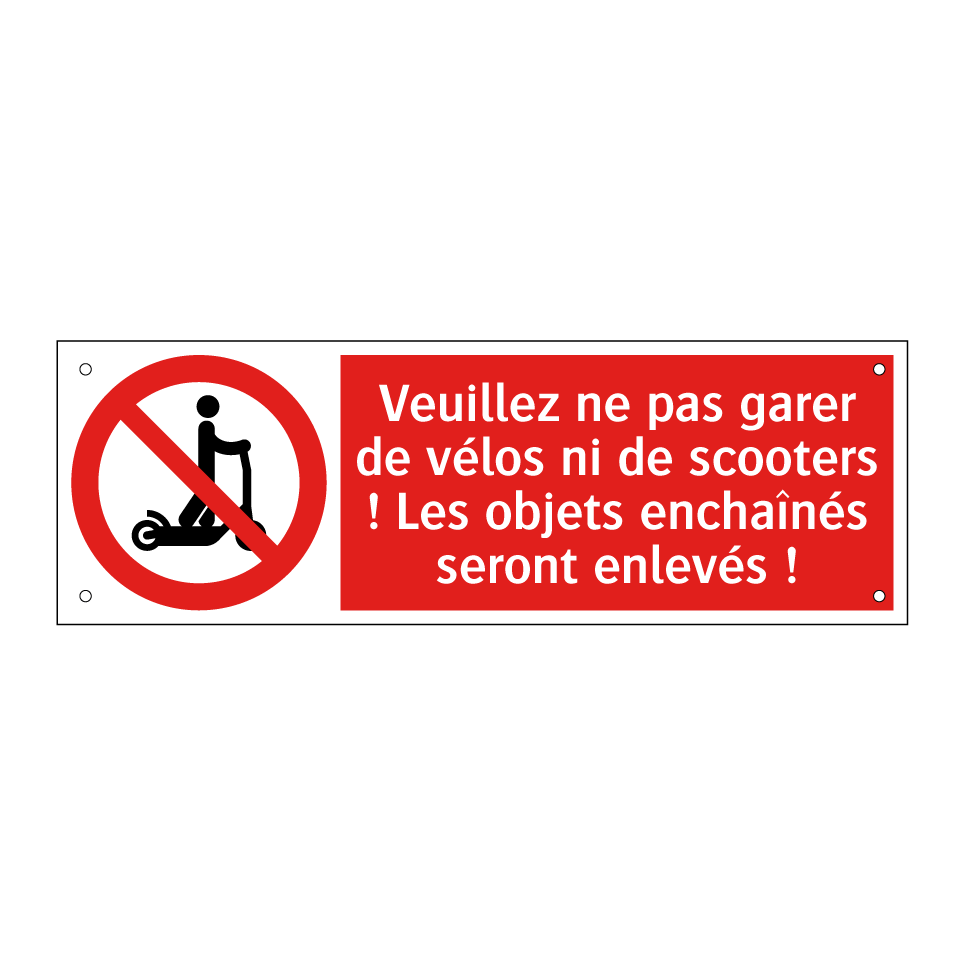 Veuillez ne pas garer de vélos ni de scooters ! Les objets enchaînés seront enlevés !