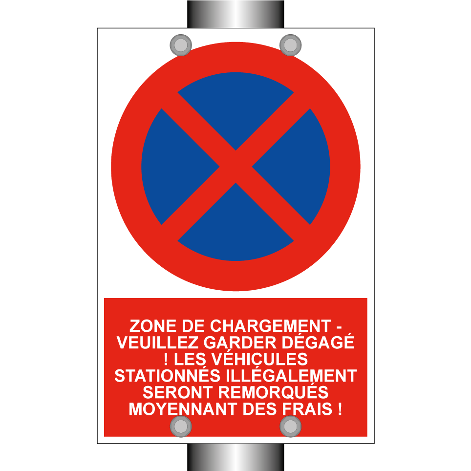 Zone de chargement - veuillez garder dégagé ! Les véhicules stationnés illégalement seront remorqués moyennant des frais !