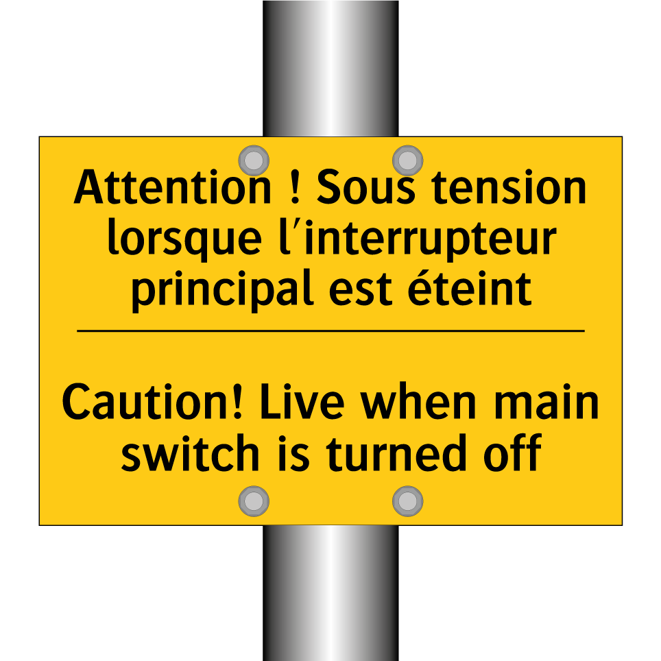 Attention ! Sous tension lorsque /.../ - Caution! Live when main switch /.../