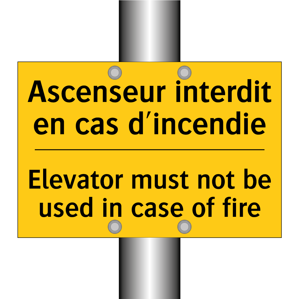Ascenseur interdit en cas d'incendie /.../ - Elevator must not be used in case /.../