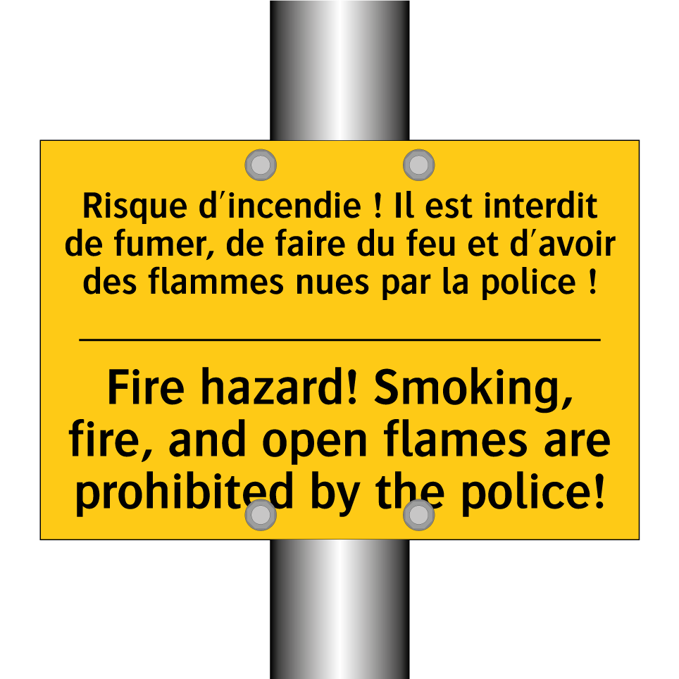 Risque d'incendie ! Il est interdit /.../ - Fire hazard! Smoking, fire, and /.../