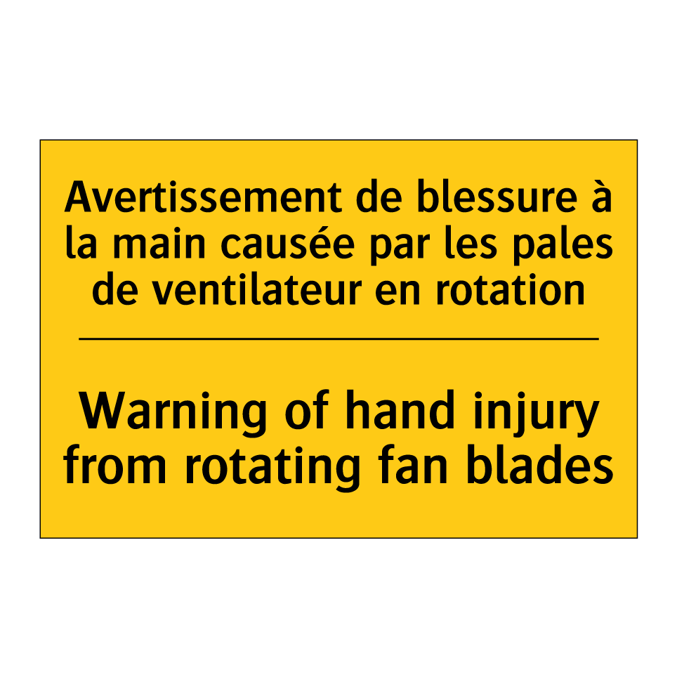 Avertissement de blessure à la /.../ - Warning of hand injury from rotating /.../