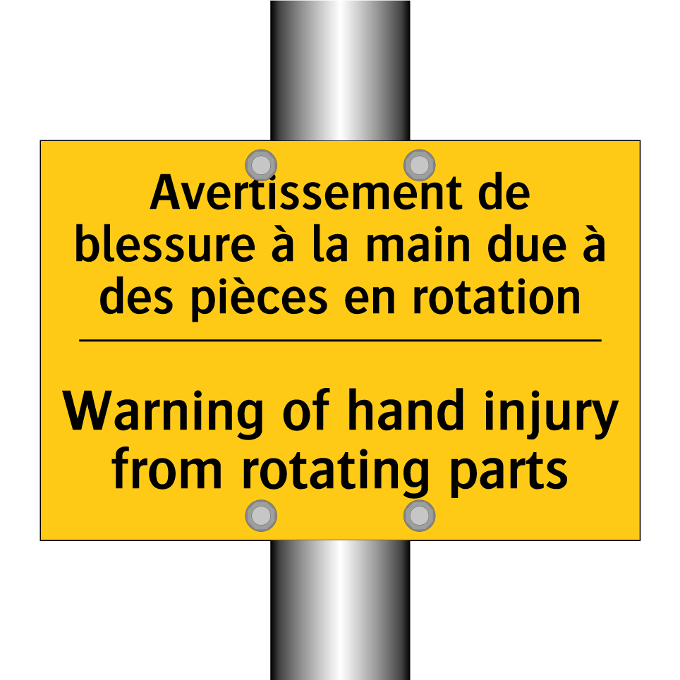 Avertissement de blessure à la /.../ - Warning of hand injury from rotating /.../