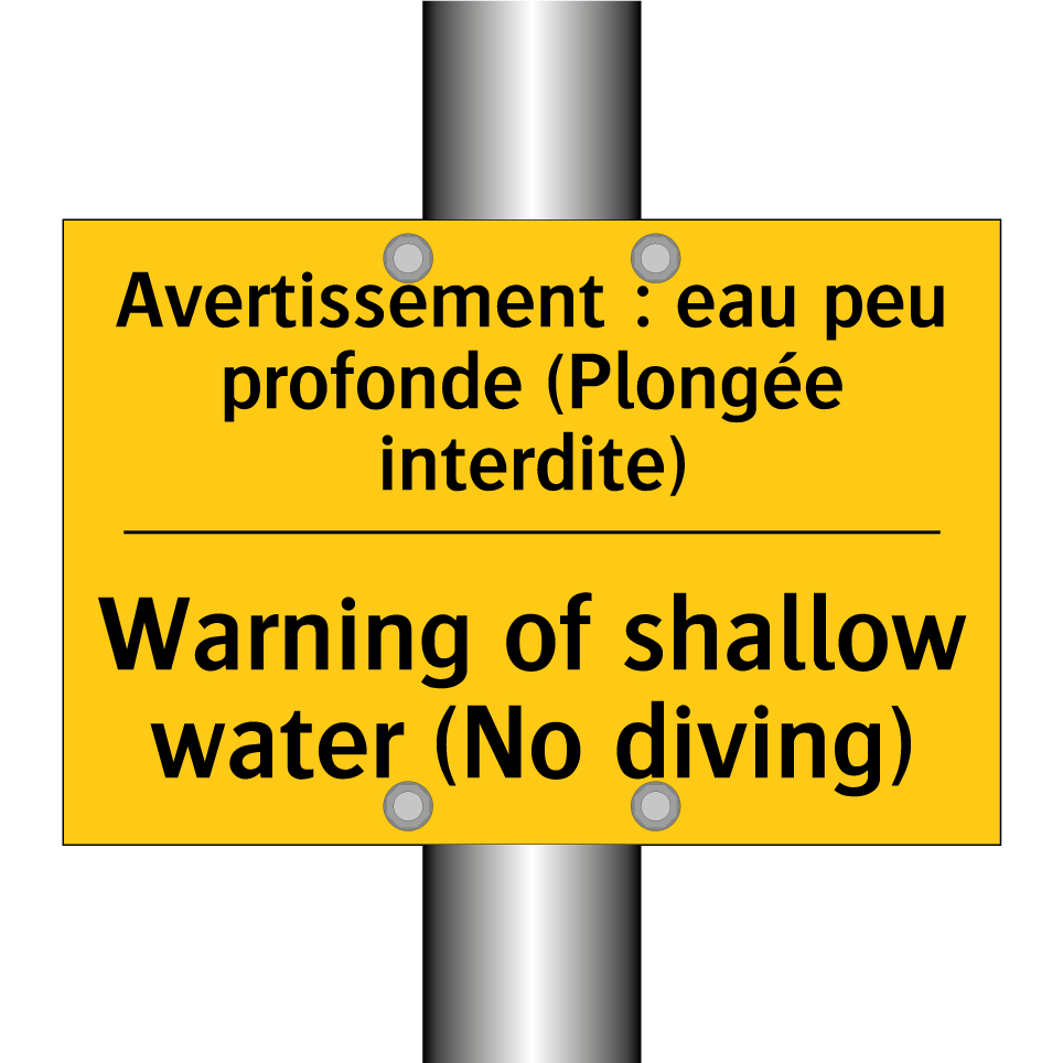 Avertissement : eau peu profonde /.../ - Warning of shallow water (No diving) /.../