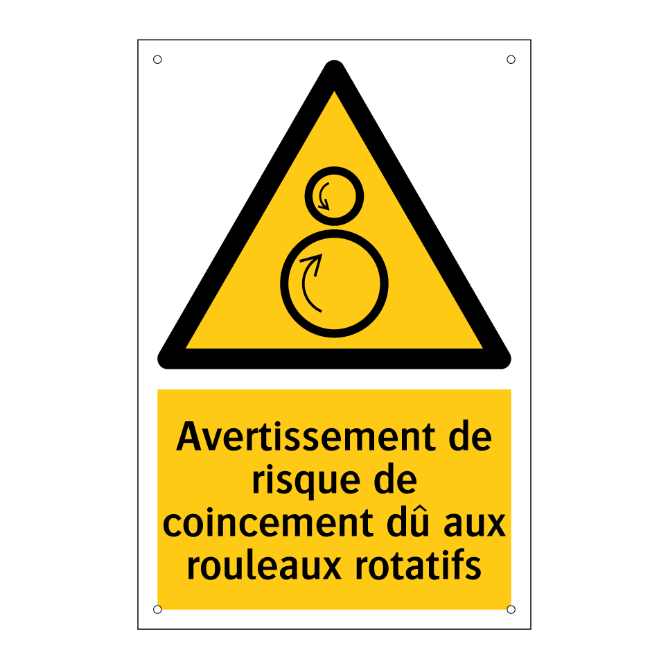 Avertissement de risque de coincement dû aux rouleaux rotatifs