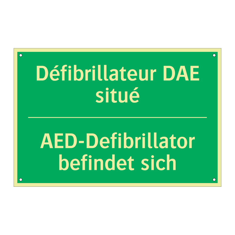 AED-Defibrillator befindet sich /.../ - Défibrillateur DAE situé