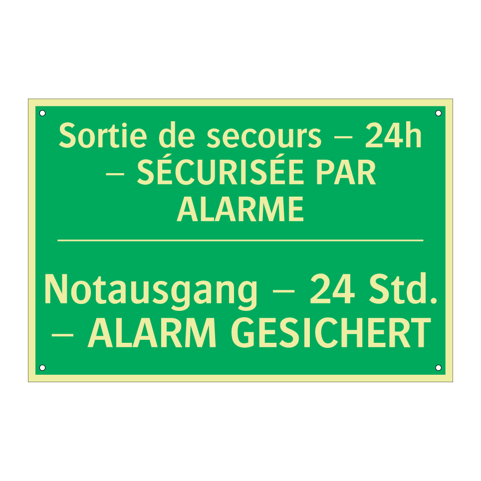 Notausgang – 24 Std. – ALARM GESICHERT /.../ - Sortie de secours – 24h – SÉCURISÉE  /.../