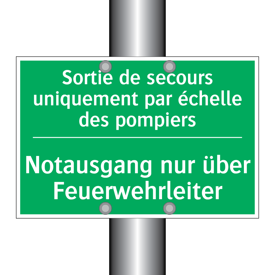Notausgang nur über Feuerwehrleiter /.../ - Sortie de secours uniquement par  /.../