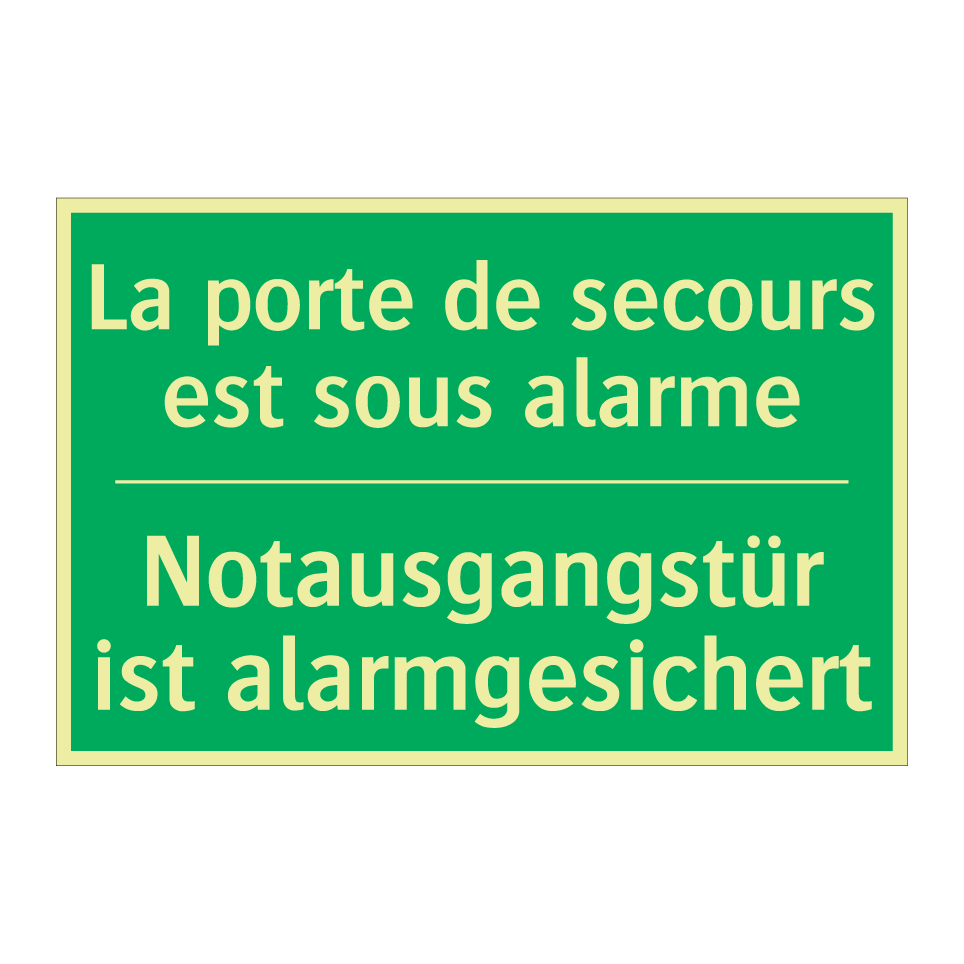 Notausgangstür ist alarmgesichert /.../ - La porte de secours est sous alarme /.../