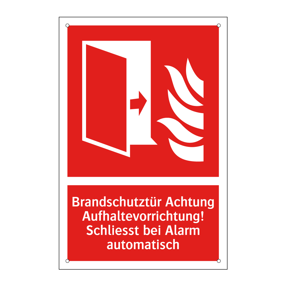 Brandschutztür Achtung Aufhaltevorrichtung! Schliesst bei Alarm automatisch