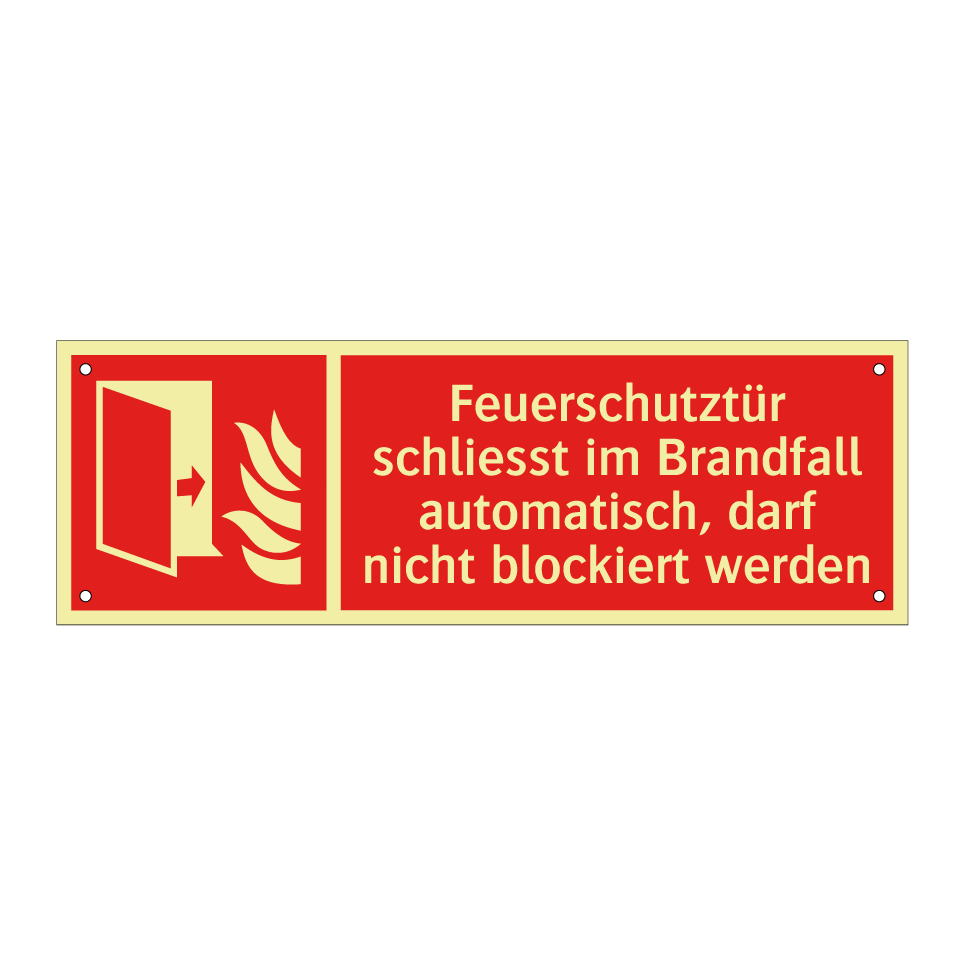 Feuerschutztür schliesst im Brandfall automatisch, darf nicht blockiert werden