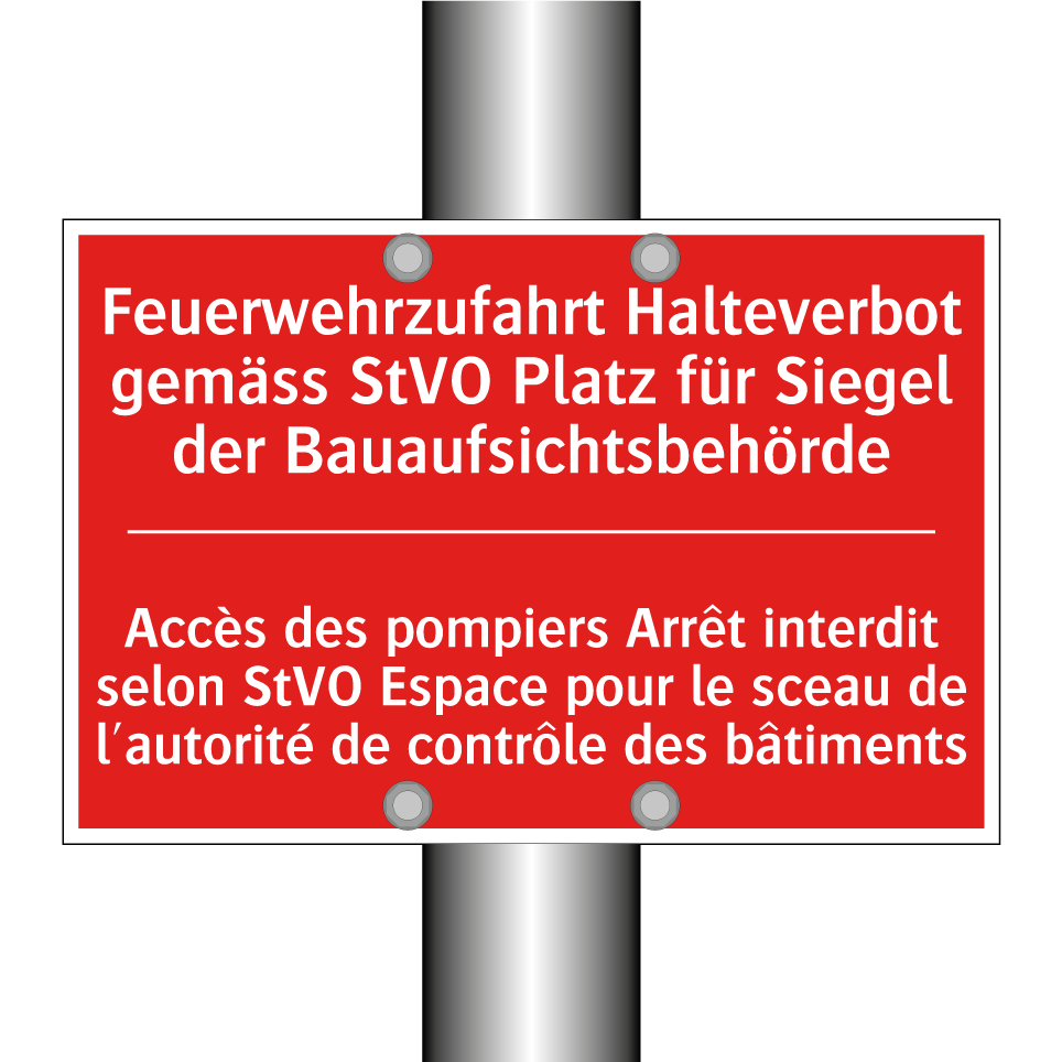 Feuerwehrzufahrt Halteverbot gemäß  /.../ - Accès des pompiers Arrêt interdit  /.../