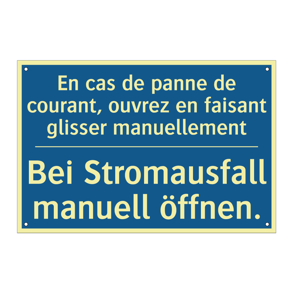 Bei Stromausfall manuell öffnen. /.../ - En cas de panne de courant, ouvrez  /.../