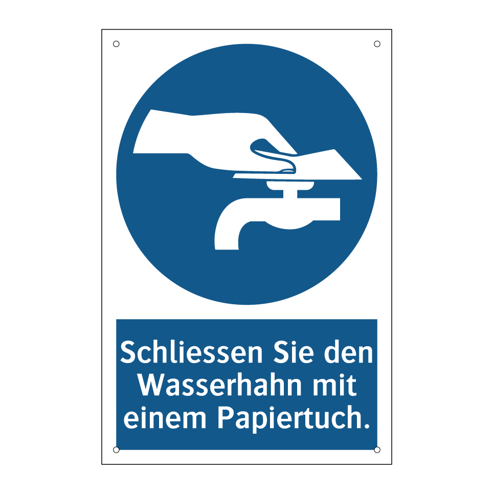 Schliessen Sie den Wasserhahn mit einem Papiertuch.