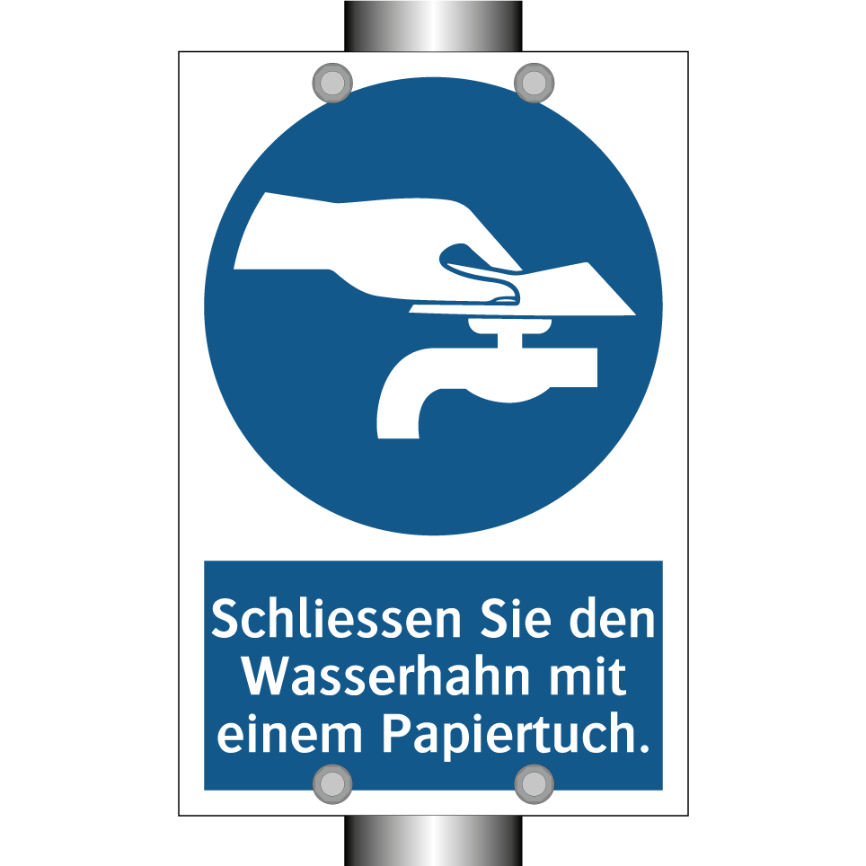 Schliessen Sie den Wasserhahn mit einem Papiertuch.