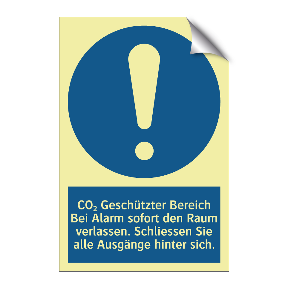 CO₂ Geschützter Bereich Bei Alarm sofort den Raum verlassen. Schliessen Sie alle Ausgänge hinter sich.