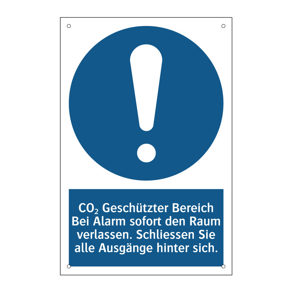 CO₂ Geschützter Bereich Bei Alarm sofort den Raum verlassen. Schliessen Sie alle Ausgänge hinter sich.