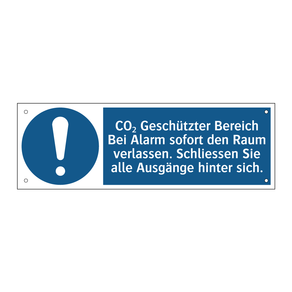 CO₂ Geschützter Bereich Bei Alarm sofort den Raum verlassen. Schliessen Sie alle Ausgänge hinter sich.