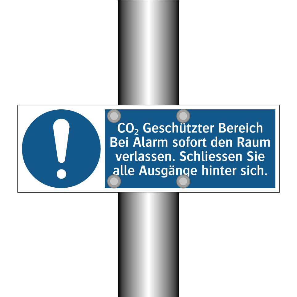 CO₂ Geschützter Bereich Bei Alarm sofort den Raum verlassen. Schliessen Sie alle Ausgänge hinter sich.