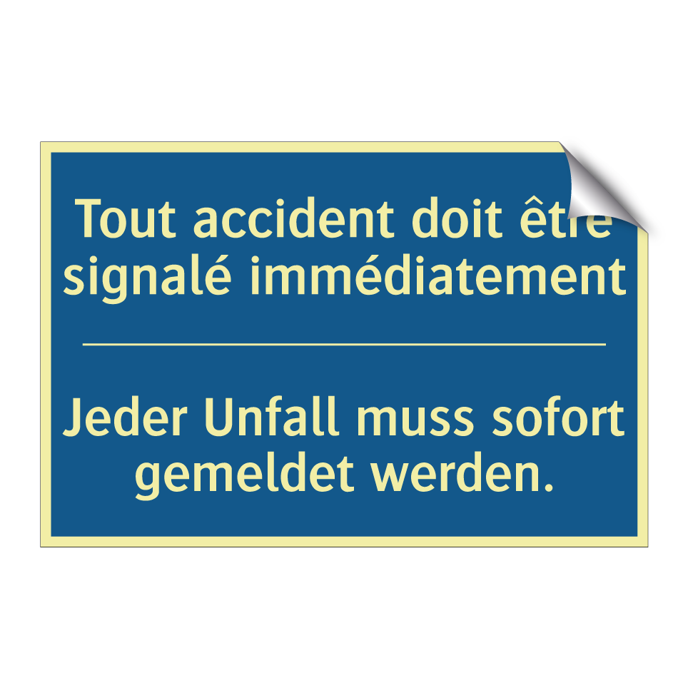 Jeder Unfall muss sofort gemeldet  /.../ - Tout accident doit être signalé  /.../
