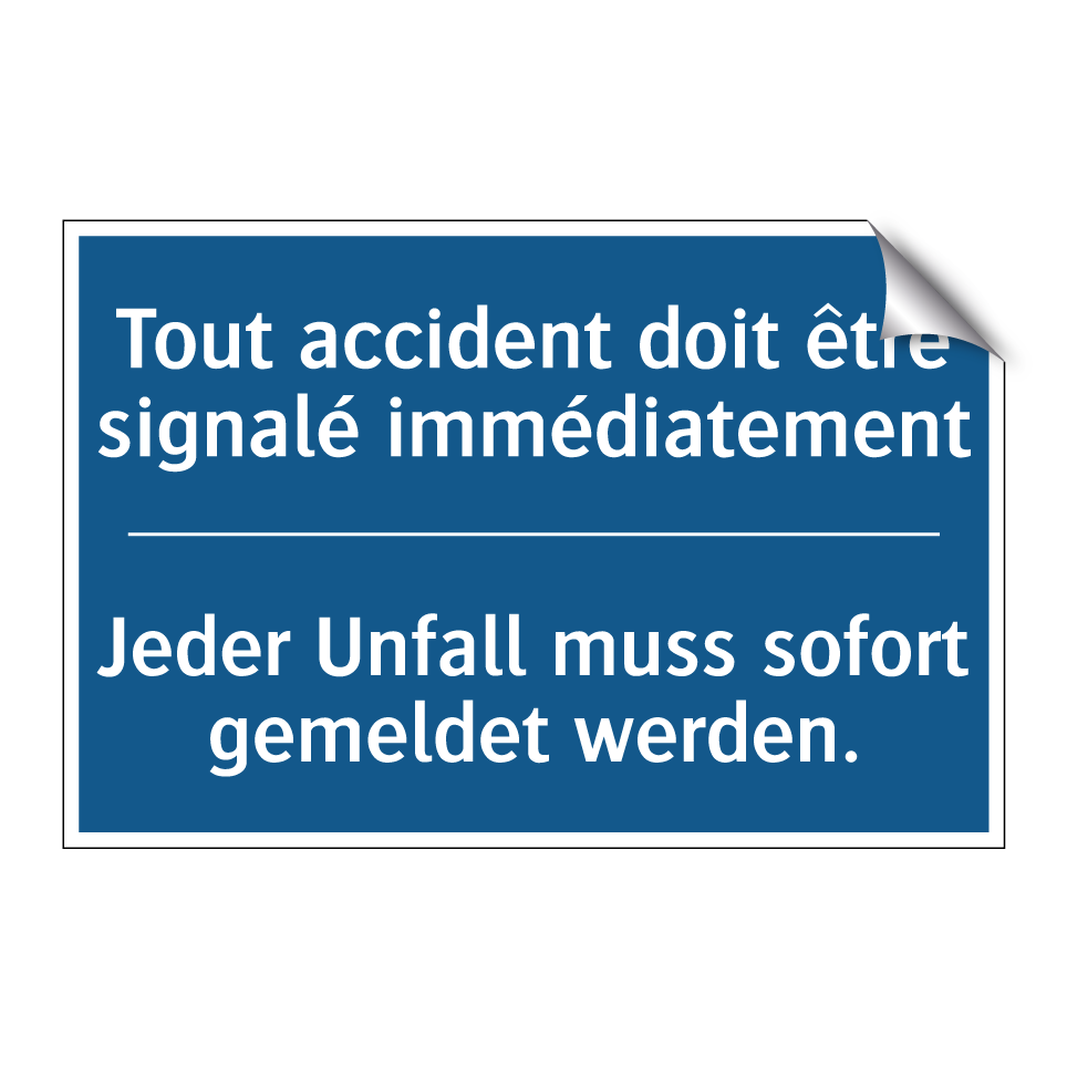 Jeder Unfall muss sofort gemeldet  /.../ - Tout accident doit être signalé  /.../