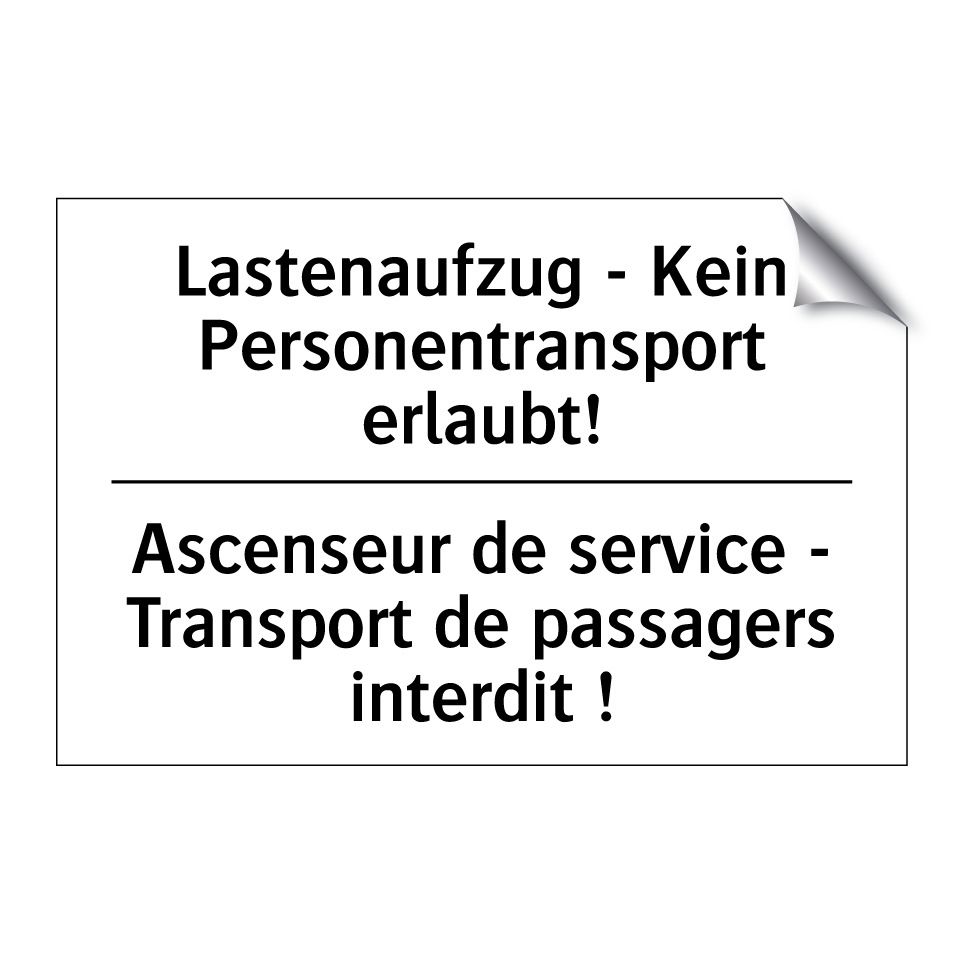 Lastenaufzug - Kein Personentransport /.../ - Ascenseur de service - Transport /.../