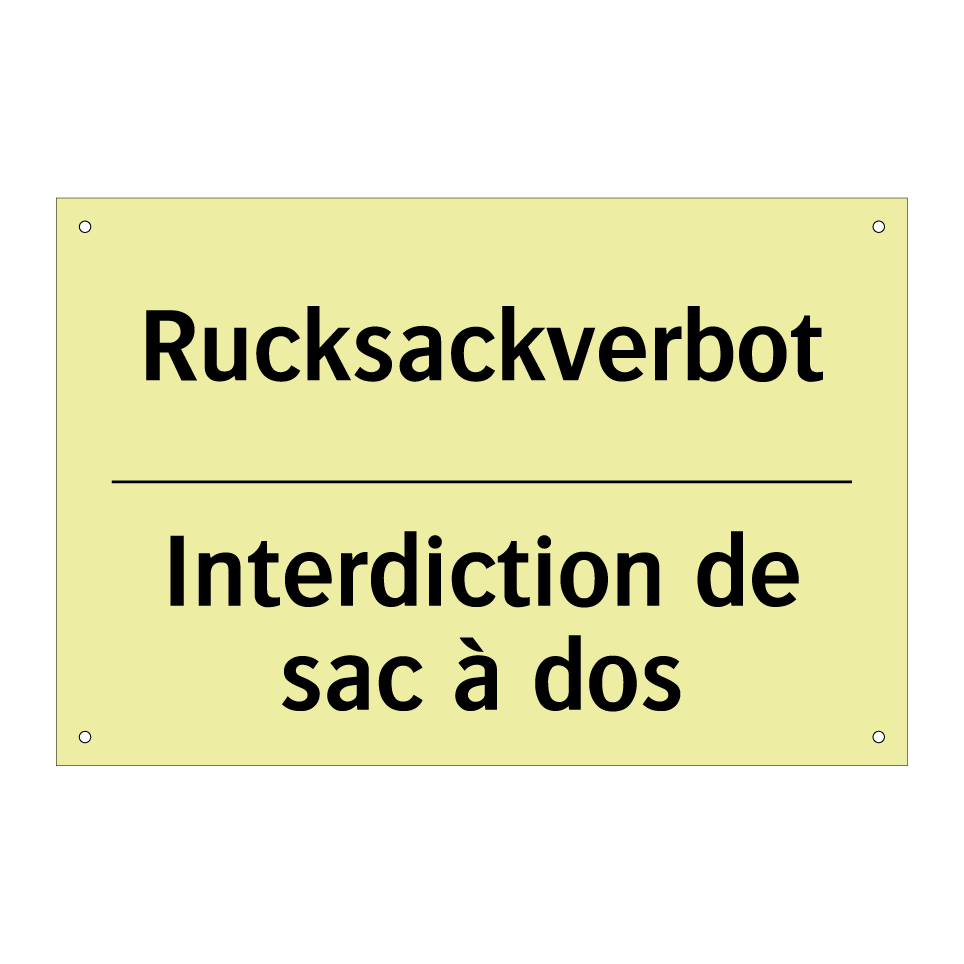 Rucksackverbot - Interdiction de sac à dos