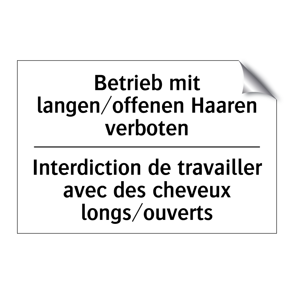 Betrieb mit langen/offenen Haaren /.../ - Interdiction de travailler avec /.../