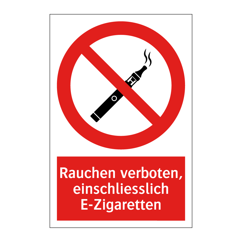Rauchen verboten, einschliesslich E-Zigaretten
