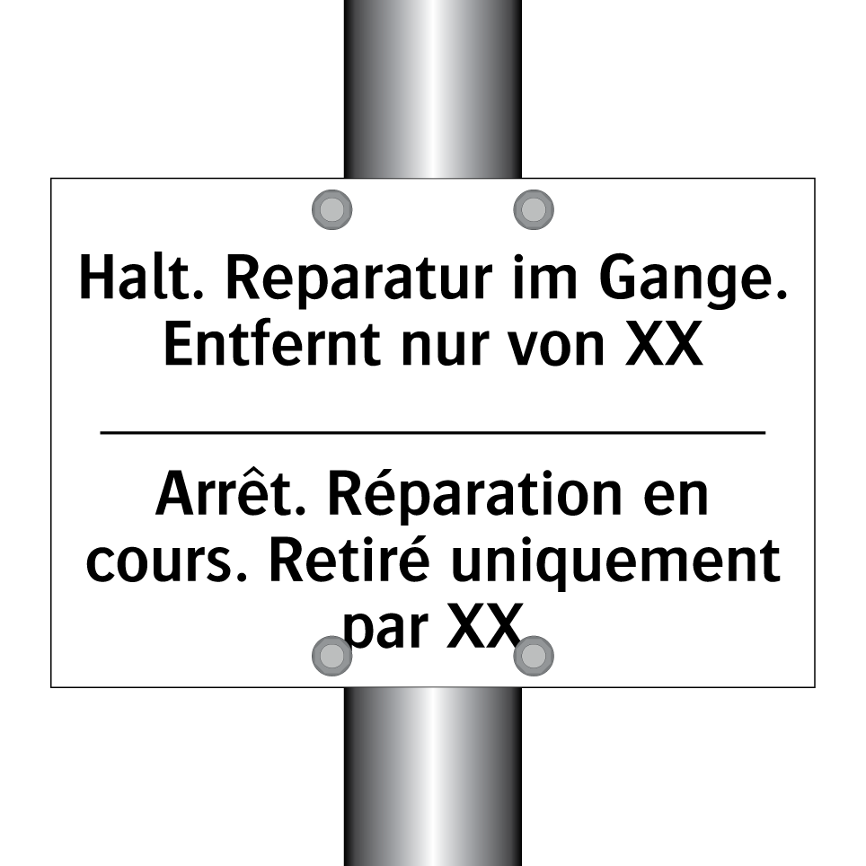 Halt. Reparatur im Gange. Entfernt /.../ - Arrêt. Réparation en cours. Retiré /.../