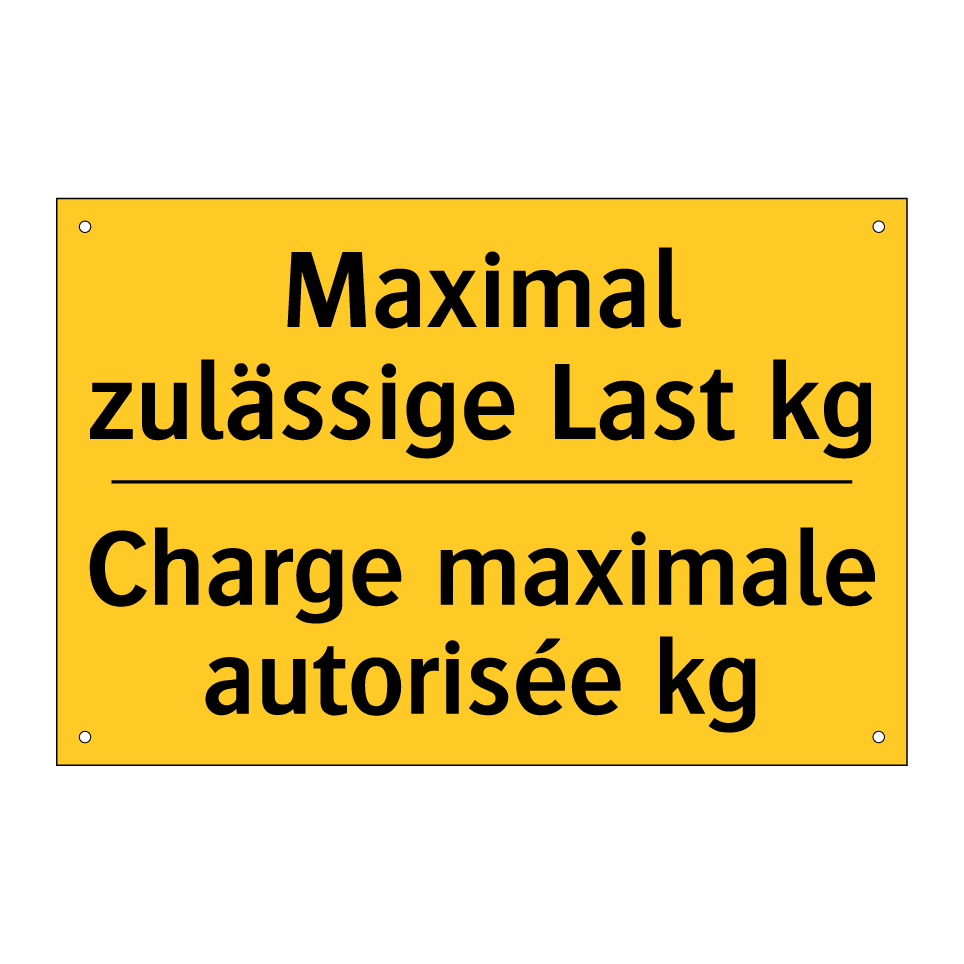 Maximal zulässige Last kg - Charge maximale autorisée kg