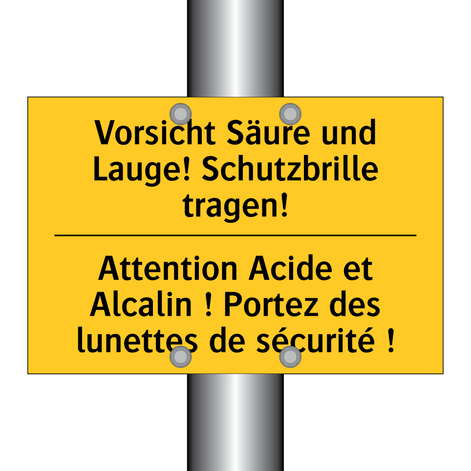 Vorsicht Säure und Lauge! Schutzbrille  /.../ - Attention Acide et Alcalin ! Portez  /.../