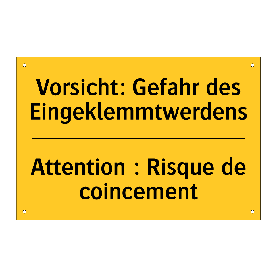 Vorsicht: Gefahr des Eingeklemmtwerdens /.../ - Attention : Risque de coincement /.../