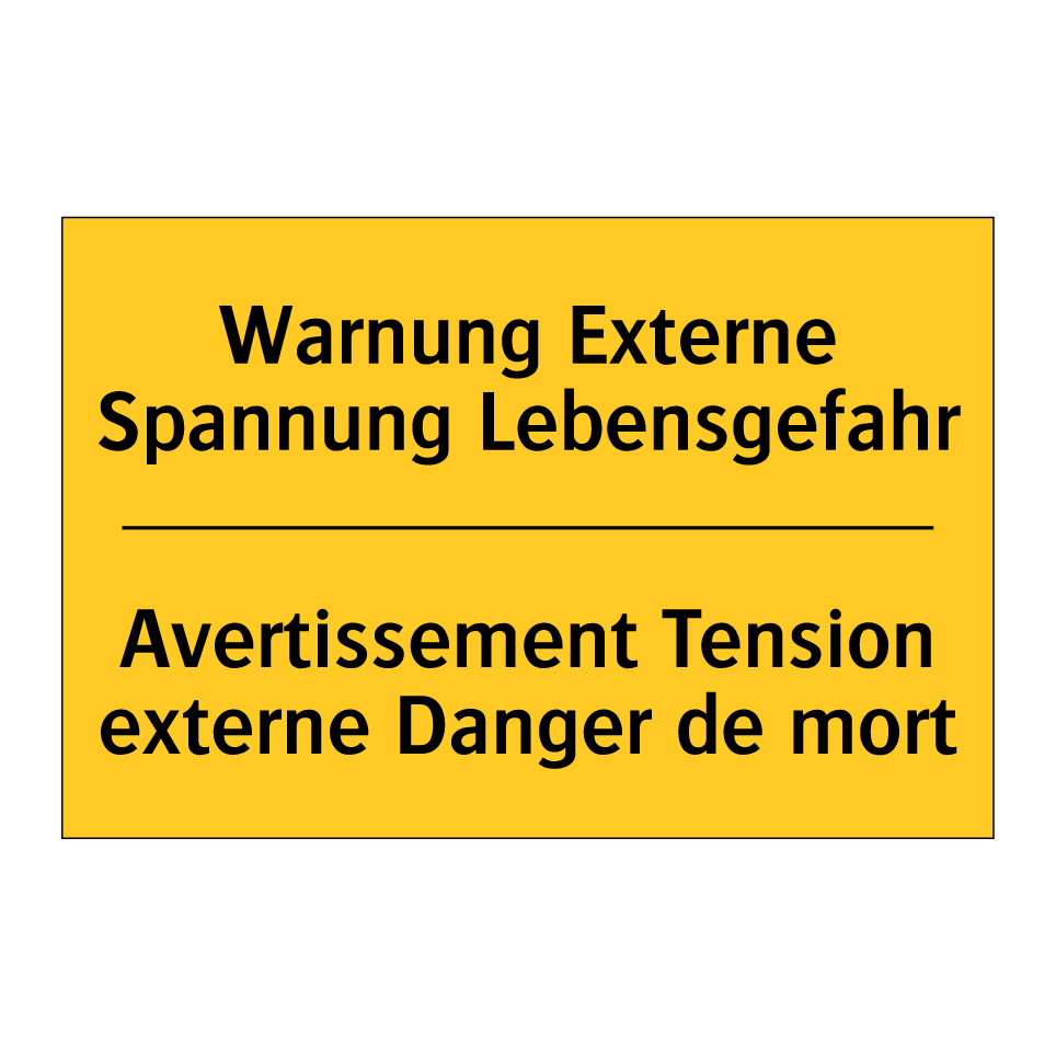 Warnung Externe Spannung Lebensgefahr /.../ - Avertissement Tension externe  /.../