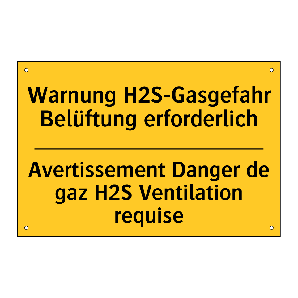 Warnung H2S-Gasgefahr Belüftung  /.../ - Avertissement Danger de gaz H2S  /.../