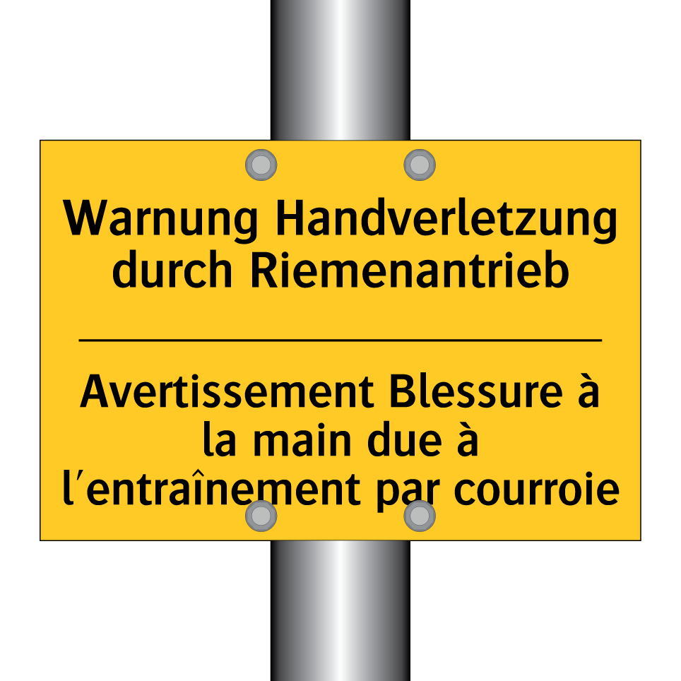 Warnung Handverletzung durch Riemenantrieb /.../ - Avertissement Blessure à la main  /.../