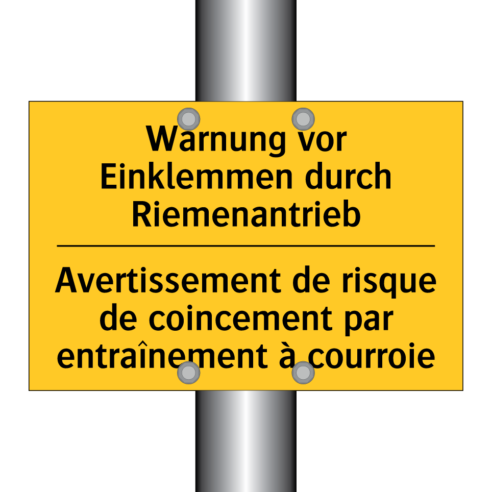 Warnung vor Einklemmen durch Riemenantrieb /.../ - Avertissement de risque de coincement  /.../