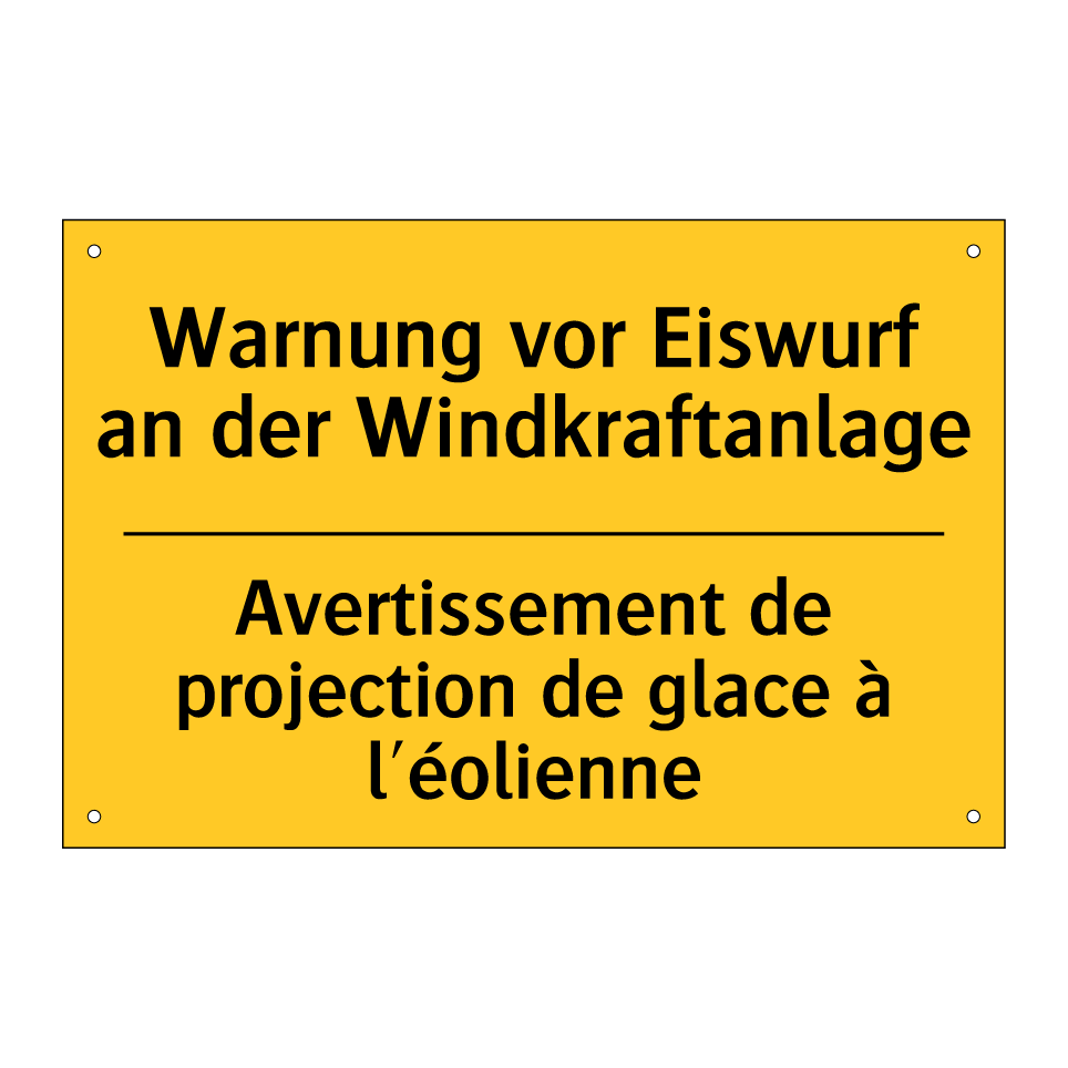 Warnung vor Eiswurf an der Windkraftanlage /.../ - Avertissement de projection de  /.../