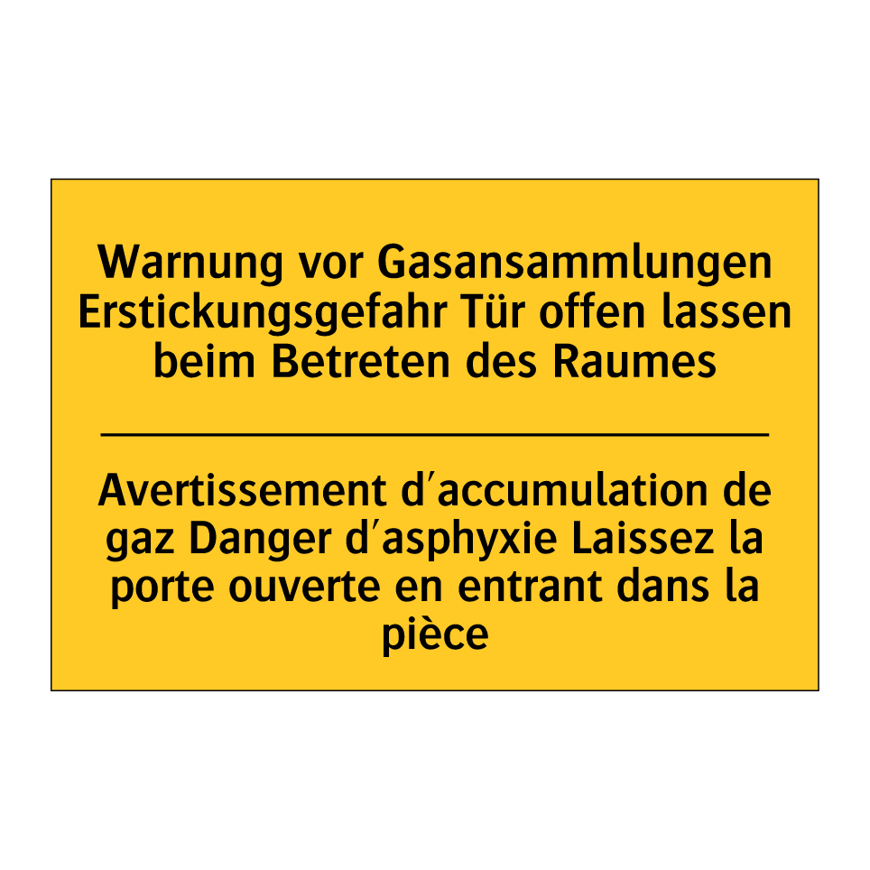Warnung vor Gasansammlungen Erstickungsgefahr  /.../ - Avertissement d'accumulation de  /.../
