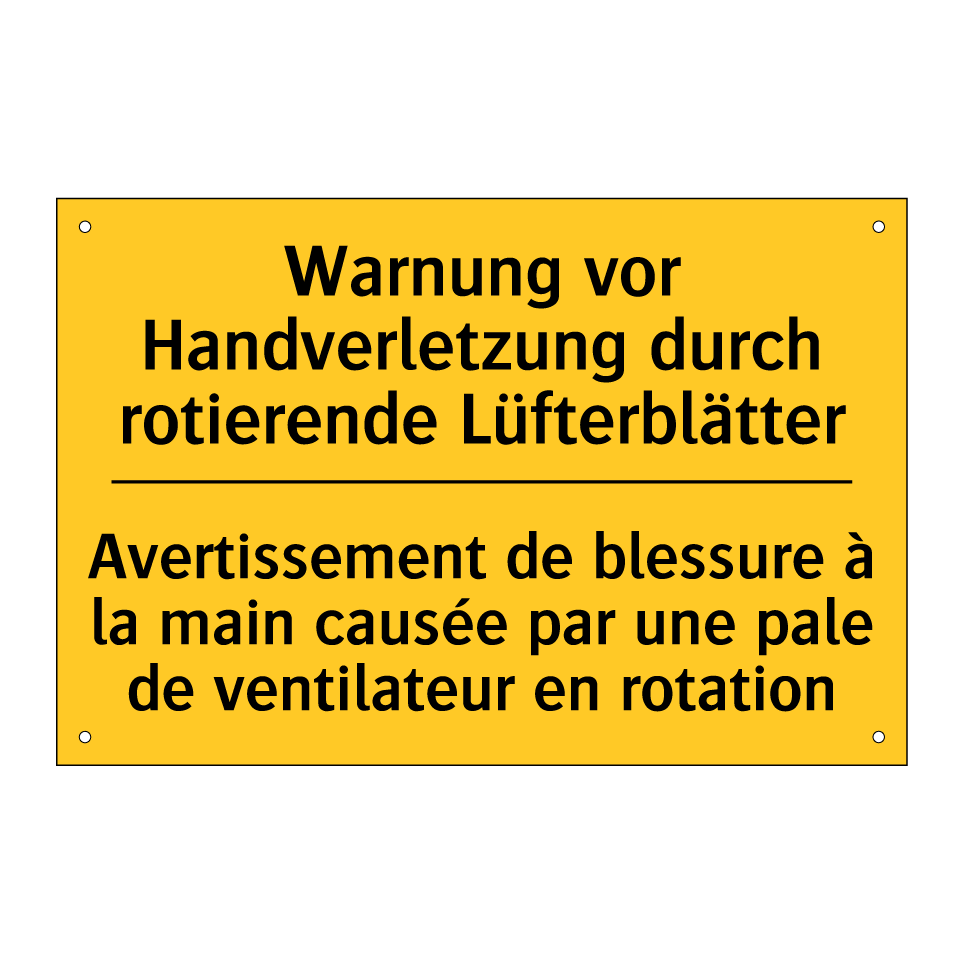 Warnung vor Handverletzung durch  /.../ - Avertissement de blessure à la  /.../