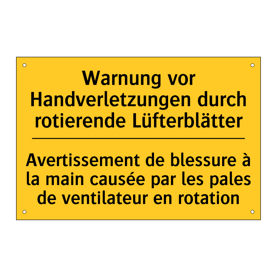 Warnung vor Handverletzungen durch  /.../ - Avertissement de blessure à la  /.../